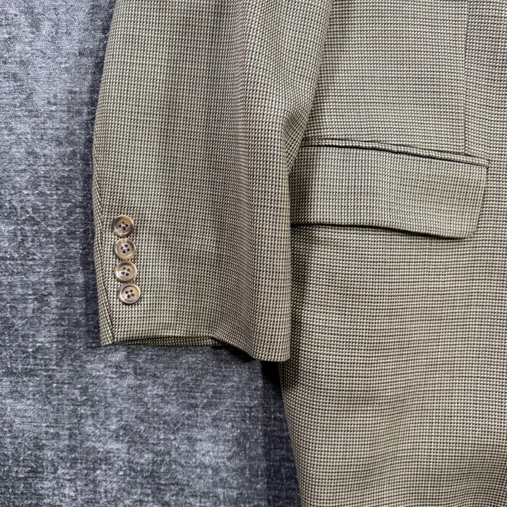 Franco Tassi Mens Pure New Wool Blazer Tan Olive Micro Houndstooth Sport Coat